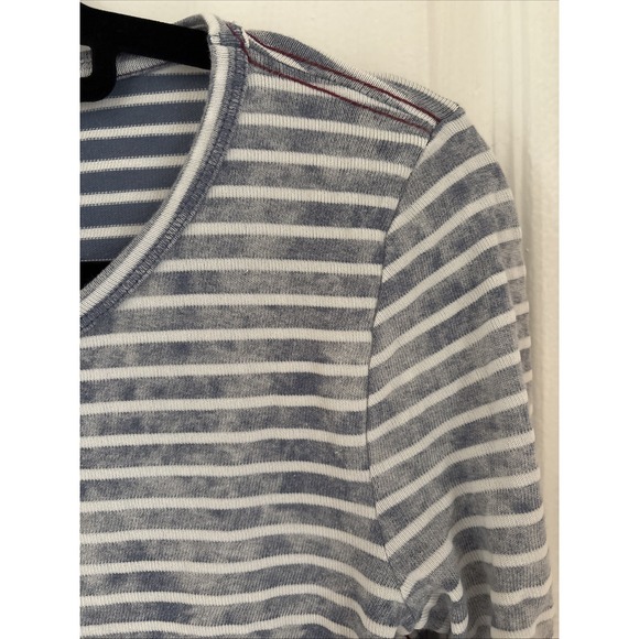LUCKY LOTUS Top Womens Cotton Modal Washed Striped Long Sleeve Blue Sz Small - Picture 7 of 8